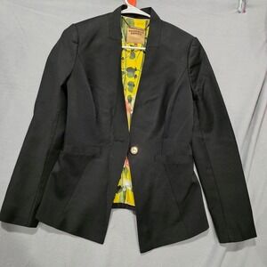 Ted Baker London Working Title Black Wool Blazer Floral Lining Gold Button 2